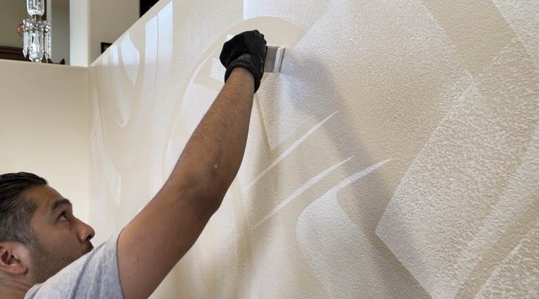 Zak Perez painting an accent wall mural