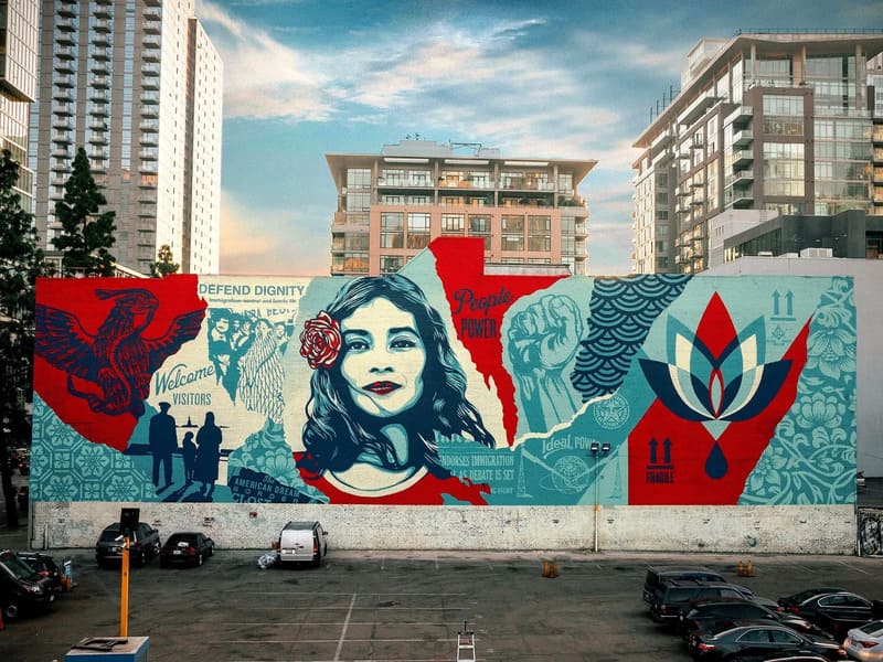 Shepard Fairey defend dignity mural los angeles