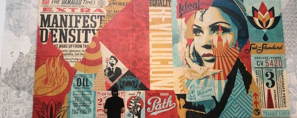 Mural by Shepherd Fairy at his art show in Los Angeles