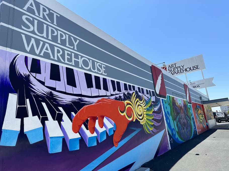 Art Supply Warehouse mural with piano keys