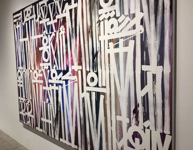 Original Retna canvas painting on display at the LA Louver Gallery in Venice Beach