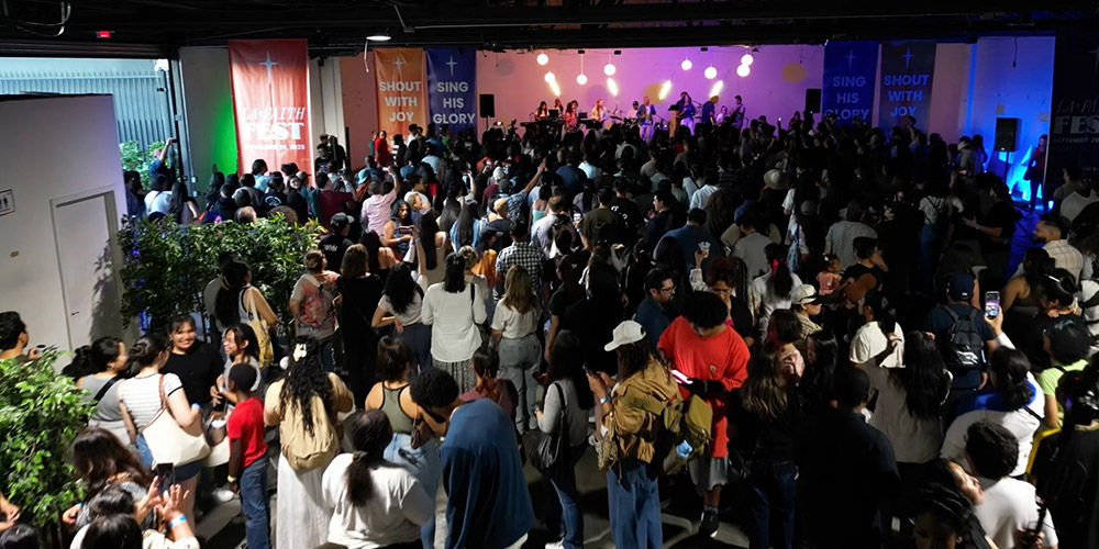 Ariel view of the crowd at Faith Fest