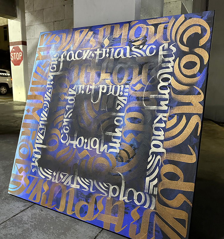 3d square mandala, calligraphy live art by Zak Perez during DTSA Art walk