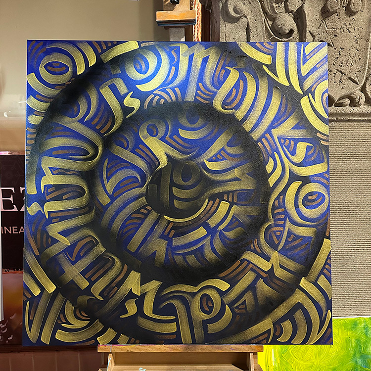 3d mandala, calligraphy live art by Zak Perez during DTSA Art walk