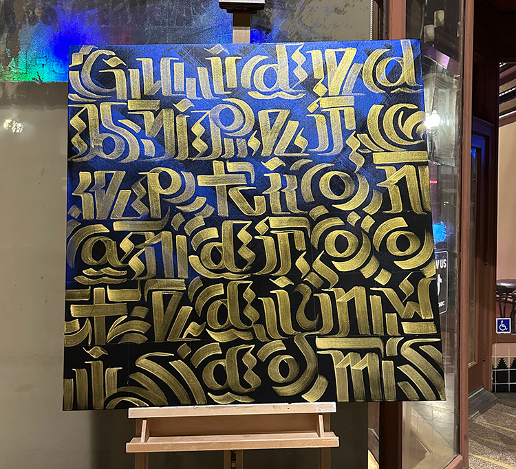 Calligraphy live art by Zak Perez during DTSA Art walk